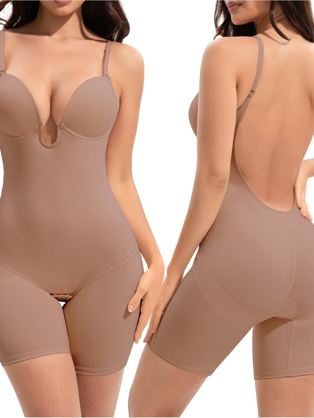 Slimers Backless Plunging Bodysuit Shapewear Women’s US Size XL Tan Underwire